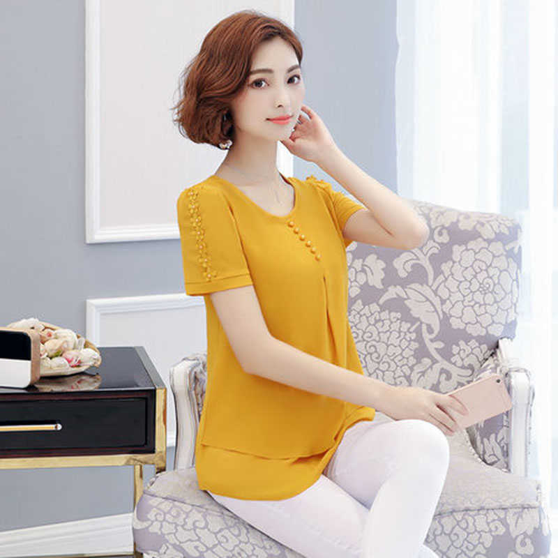 

Korean Style Women Spring Summer Chiffon Blouses Shirts Lady Casual Short Sleeve Multi-layer Blusas Tops DF2791 210609, Orange