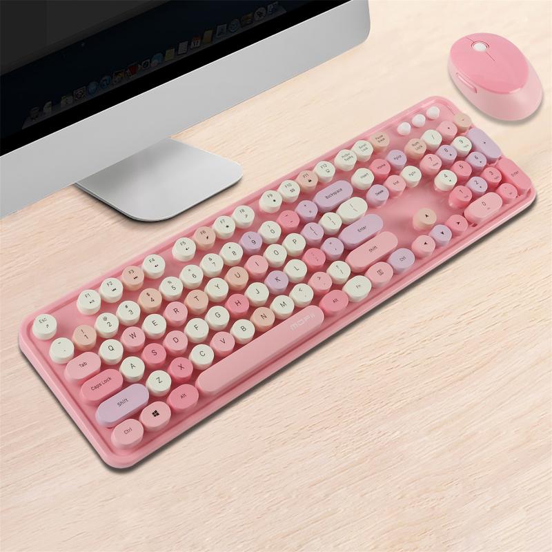 

Keyboard Mouse Combos Girly Heart Circle Button Gaming Cute Style Wireless And Set 2.4g Punk Keycap /pc#g30