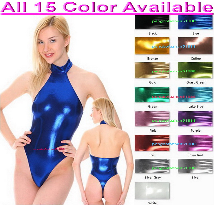 

Sexy Women Short Tights Body Suit Costumes 15 Color Shiny Lycra Metallic Catsuit Costume Halloween Party Fancy Dress Cosplay Bodysuit P333, Grass green