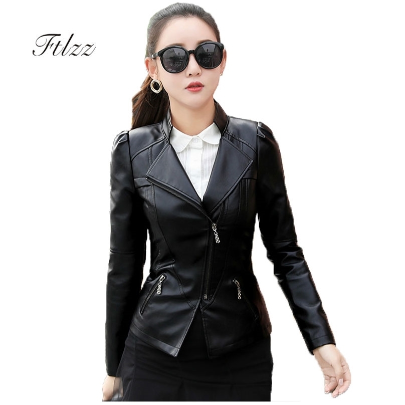 

Plus Size 5xl 6xl Leather Jacket Women Black Spring Autumn Female Long Sleeve Zipper Biker Moto s 210525