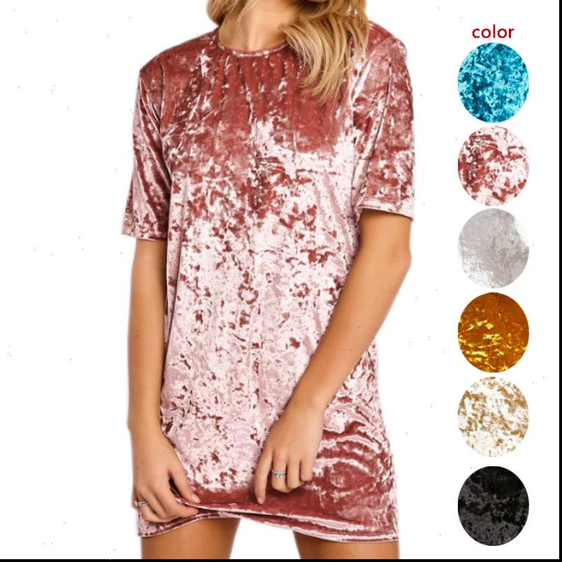 

Womens Dress Women Elegant Spring Summer Round Neck Short Sleeve Crushed Velvet Party Dresses Drop Good Quality, Black;gray