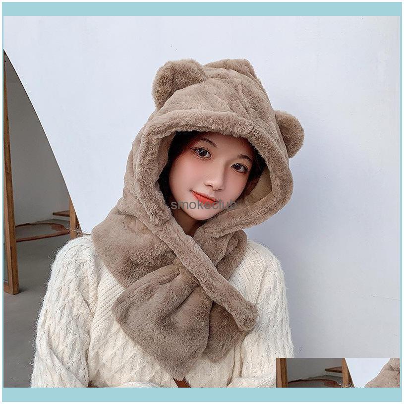 

Caps Headwears Athletic Outdoor As Sports & Outdoors Beanies Fashion Bear Ears Fake Collars Hooded Scarfs Women Thicken Imnation Wool Hat Sc