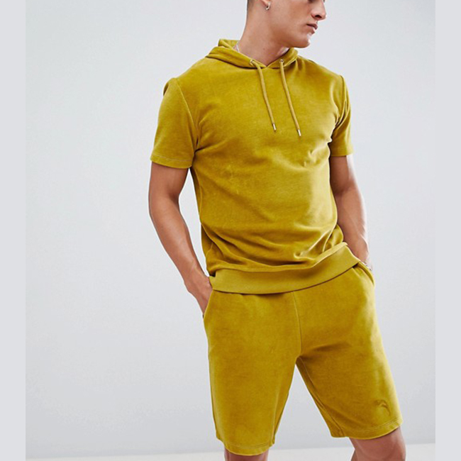 

Mens Velvet Short Sleeve Hoodie Tracksuit/short Sports Set/velvet Sport Suit, Gray