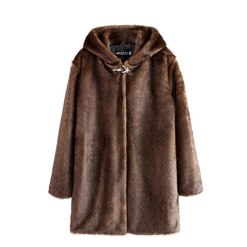 

Women' Fur & Faux 2021 Autumn Winter Plus Size -9XL Coat Women Mink Jacket Female Thick Warm Hooded Long Oversize A3035, Brown hooded