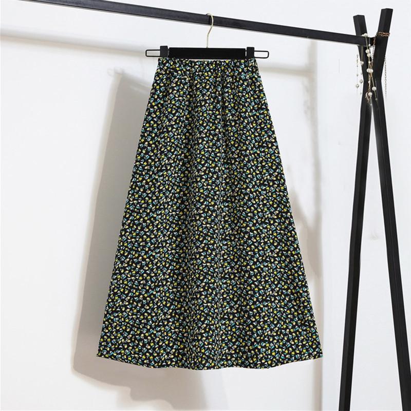 

Skirts Vintage High Waist Skirt Mini Daisy Floral Printed Midi Mid-calf A-line For Women Elegant Summer Prairie Chic, Army green
