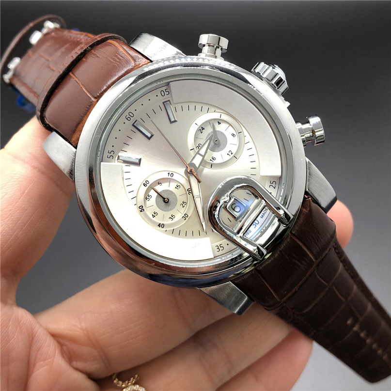 

Men's Automatic Quartz Stainless Steel Watch 40mm Sliding Clasp Dual Dial Full Functional Leather Watches OB4017