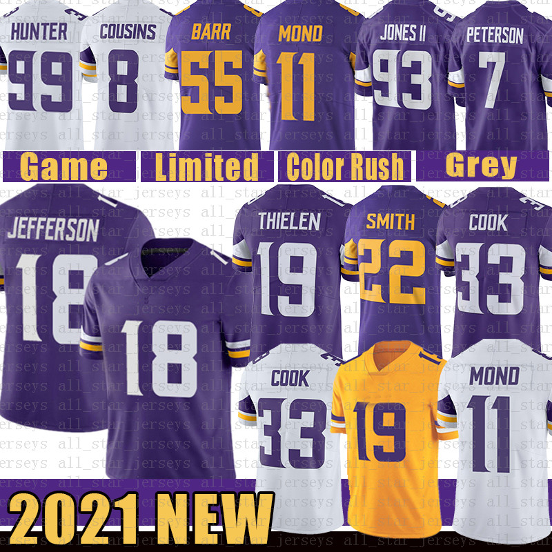 

18 Justin Jefferson 19 Adam Thielen Dalvin Cook Football Jersey Harrison Smith Kirk Cousins Kellen Mond John Randle Hunter Patrick Peterson Tarkenton Kyle Rudolph, Mens jersey (weijingren)