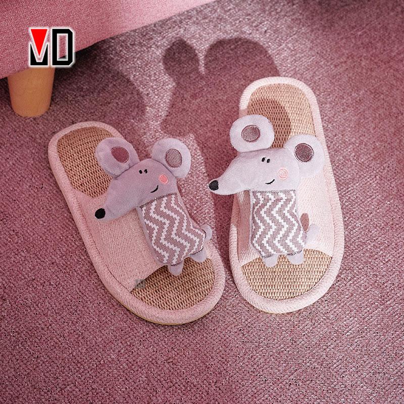 

Mo Dou Spring Summer Slippers Cute Lovely Animals Cotton Shoes Flip Flops Slides Flat Woman Man Couples Indoor Quality, Black
