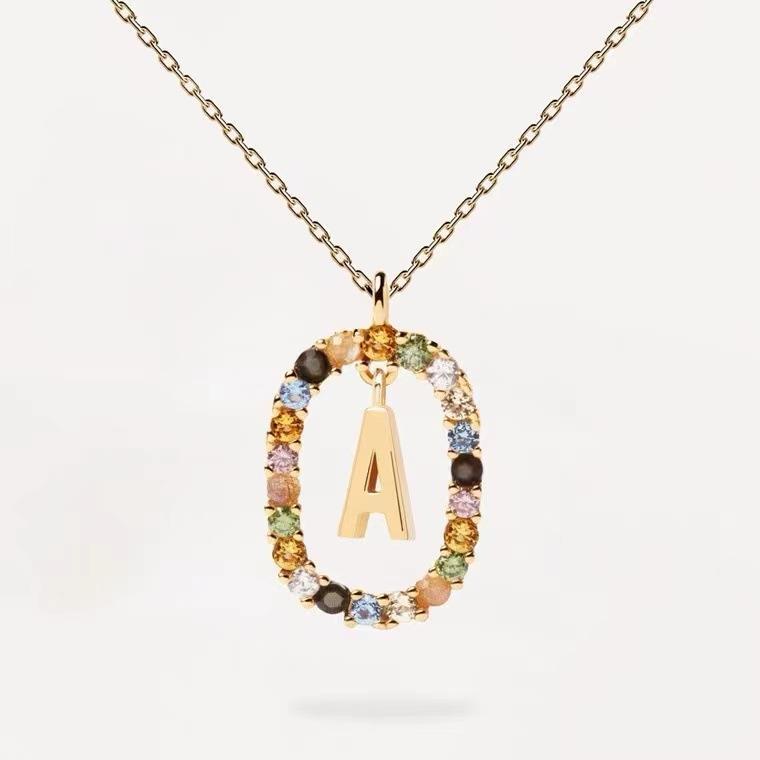 

Pendant Necklaces Spain ins wind 925 silver letter necklace female niche design light luxury color zirconium clavicle chain