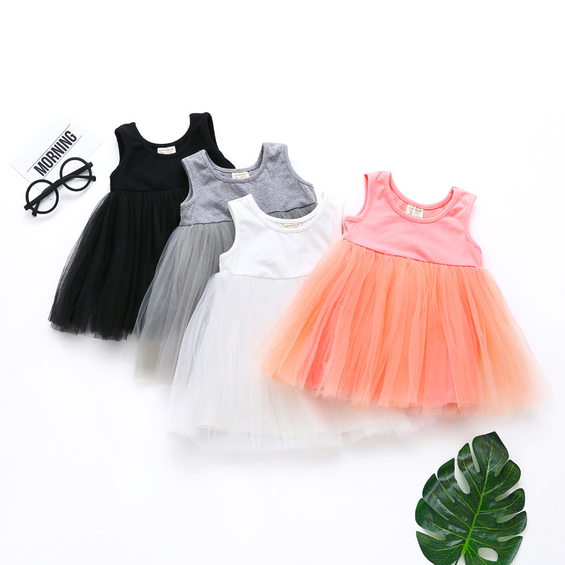 

Girls Sleeveless Dresses Summer 2022 Baby Girl Clothes Solid Color Kids Tutu Dress M3881, As photo