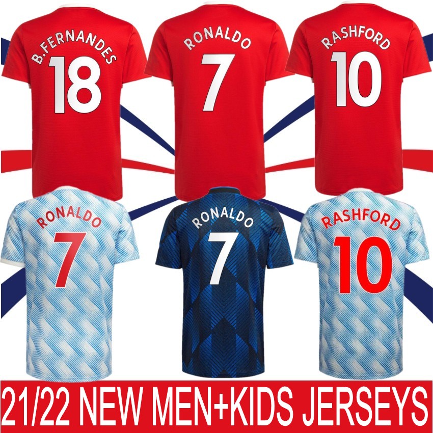 

21 22 RONALDO SANCHO SHAW Soccer Jerseys Man BRUNO POGBA FERNANDES VARANE MARTIAL UTD RASHFORD Football Shirt 2021 2022 Men+ Kids Kit Home Away, Black