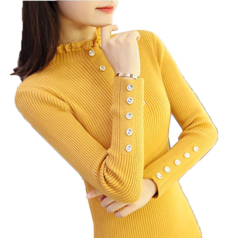 

Women's Sweaters Knitted Sweater Pullover 2021 Autumn Winter Lace Beaded Splicing Elasticity Knitting Jumper Tops, White
