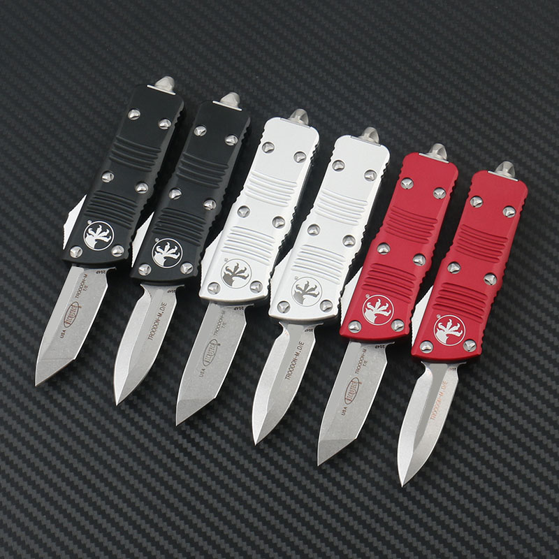 

Microtech knives Mini TROODON-M Automatic pocket knife Stone washed D2 steel T6-6061 aviation aluminum alloy handle Outdoor camping EDC