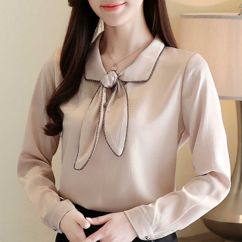 

Blusas Mujer De Moda Long Sleeve Chiffon Blouse Bow Collar Office Women Tops Blusa Feminina Womens Tops And Blouses C451 210602, White