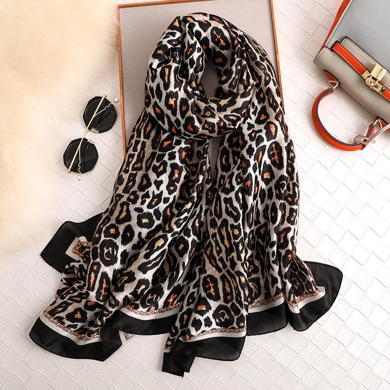 

Scarves Spring And Autumn Leopard Print Sunscreen Silk Scarf Women's Long Shawl Fashion Summer Kerchief For Woman