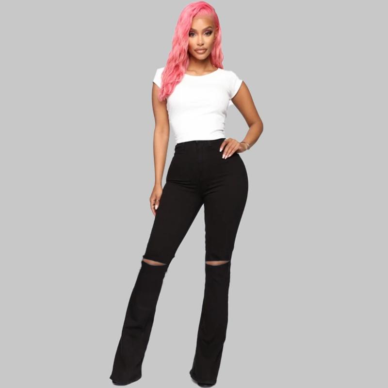 

Women's Jeans Plus Size Fashion Casual Denim Ripped Solid Color, Blue