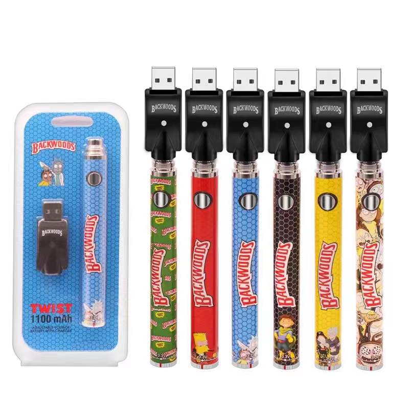 

Cartoon full Printing TwIst Battery Backwoods Cookies Runtz 1100mAh Variable Voltage Adjustable Vape Pen Blister Kit with USB Charger Individual Package