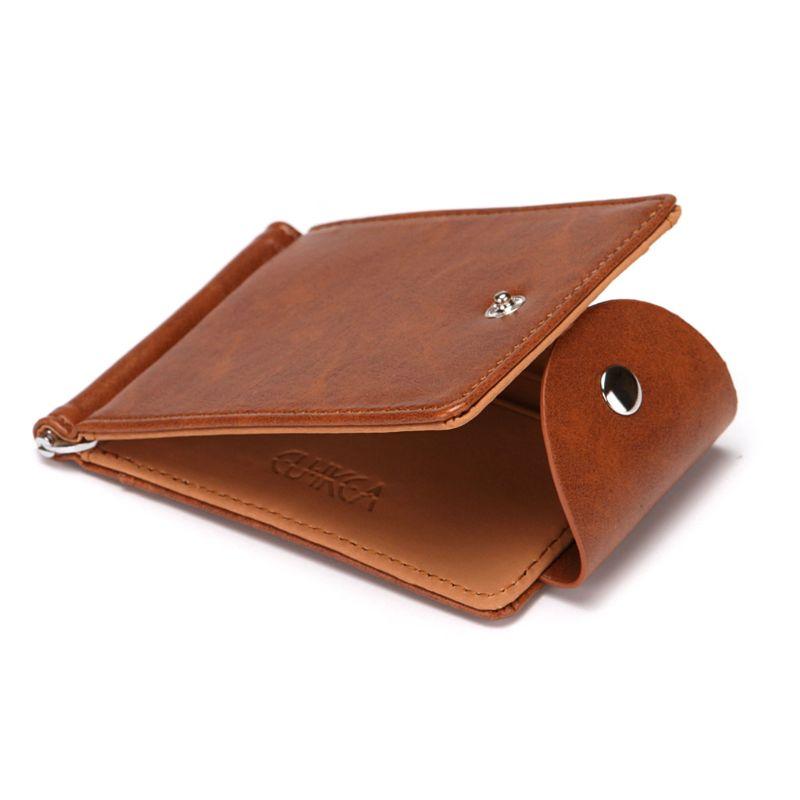 

Men Fashion PU Leather Holder Button Coin Pouch Wallet Money Clip Case Wallets, Brown