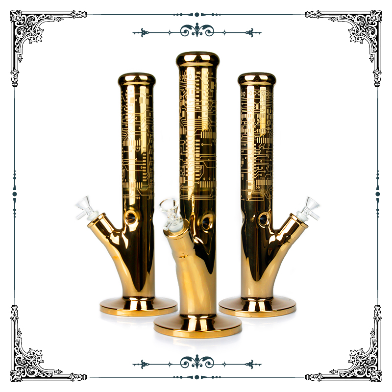 

14 Inches Bong Golden glass Straight bong Hookahs waterpipes with Downstem Heady Straight Tube Bongs Oil Rigs 7mm thick Glass Recycler