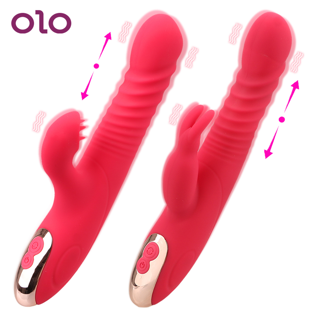 OLOHeating Dildo Vibrator Clitoris Stimulator Telescopic Rabbit Vibrator G-spot Massage Rotation Beads Tongue Licking Sex Toys