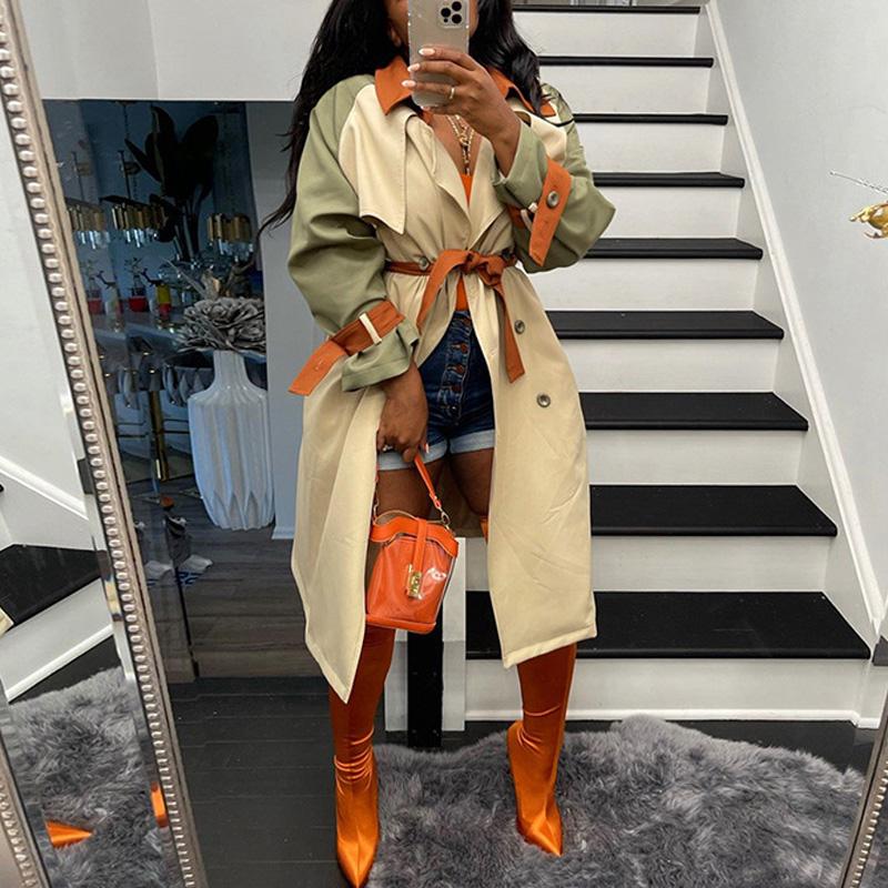 

Women' Trench Coats Casual Cloak Windbreaker Women Elegant Fashion Double-Breasted Belt Long Ladies Autumn Winter Loose Lapel Office Outerw, 01 patchwork