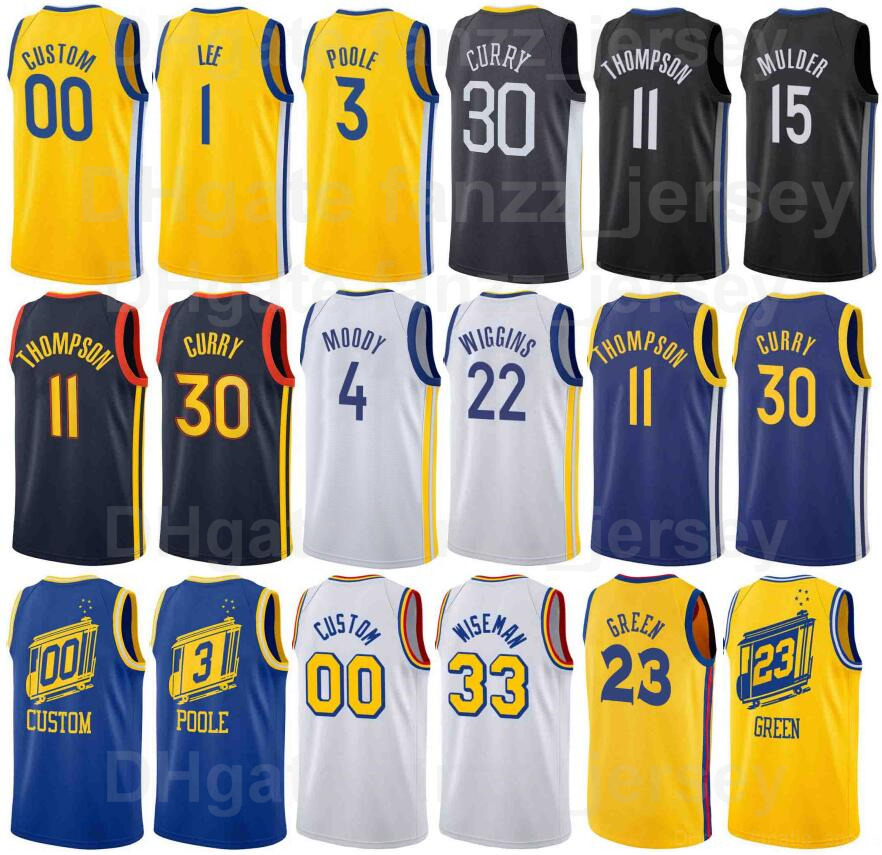 Maillot de basket-ball sérigraphié Damion Lee 1 Poole 3 Mychal Mulder 15 Jonathan Kuminga 00 Andre Iguodala 9 Otto Porter 32 Stephen Curry 30 Ble
