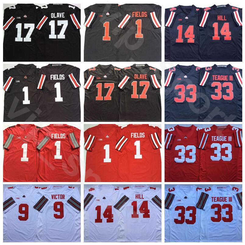 

College Football Ohio State Buckeyes 33 Master Teague III Jersey 1 Justin Fields 17 Chris Olave 14 K.J Hill 9 Binjimen Victor, 9 white