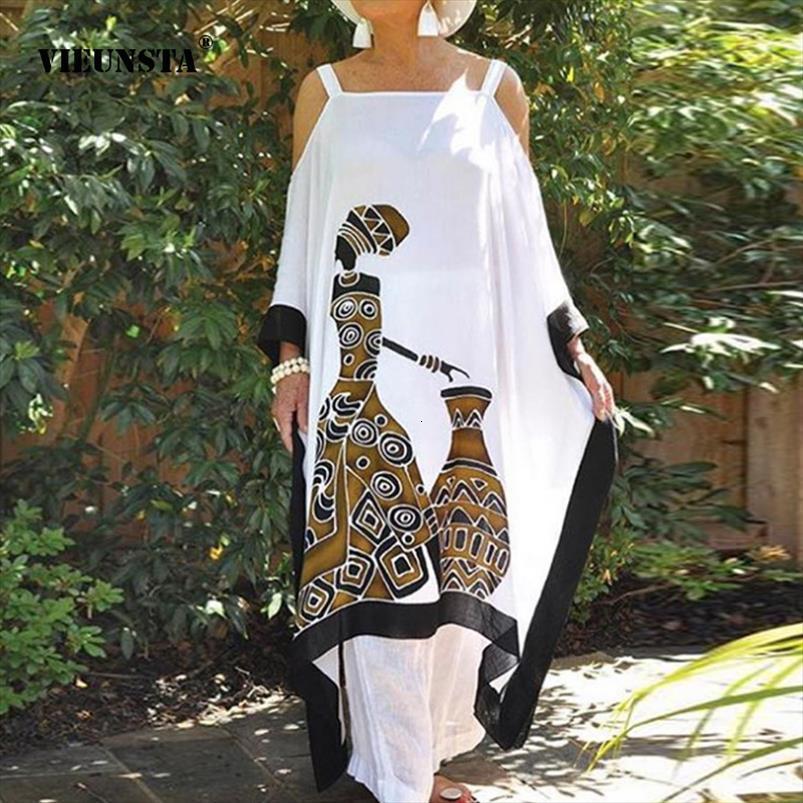 

off shoulder party fashion womens dresses retro print loose irregular summer spring batwing sleeve long, Black;gray