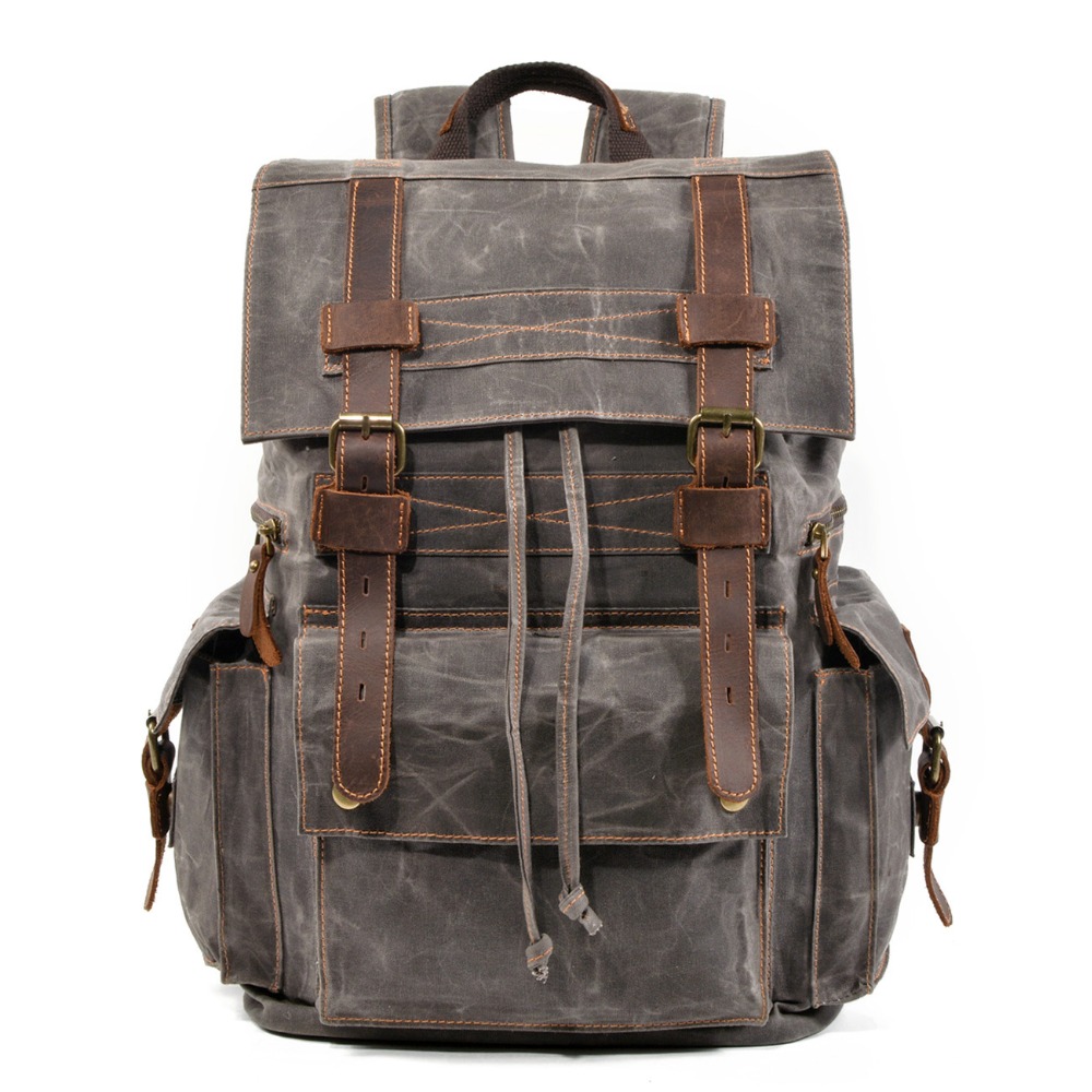 

New Vintage Men Large capacity Oiled Leather Canvas Backpacks School Bags Teenagers Laptop Backpack Duffel Bag