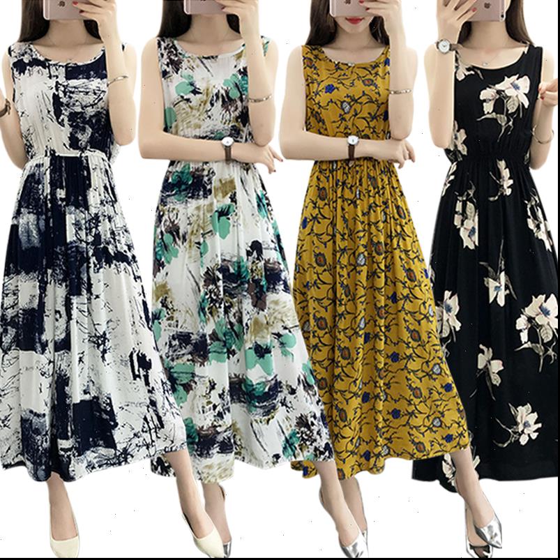 

Womens Dresses Women Summer Bohemian Dress Ladies Maxi Casual Floral Beach Boho Cotton Vintage Flower Long Female Elegant SunDress, Black;gray