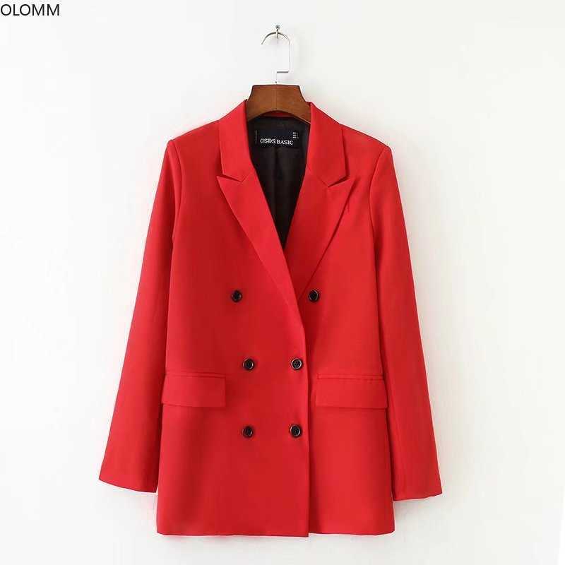 

Women' jacket casual temperament double-breasted red long suit fashion ladies blazer autumn women' clothing 210527