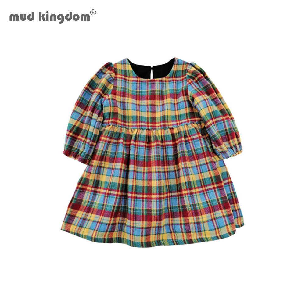 

Mudkingdom Girls Dress Plaid Toddler Fleece Thick Long Sleeve Winter Kids es Clothes 210615