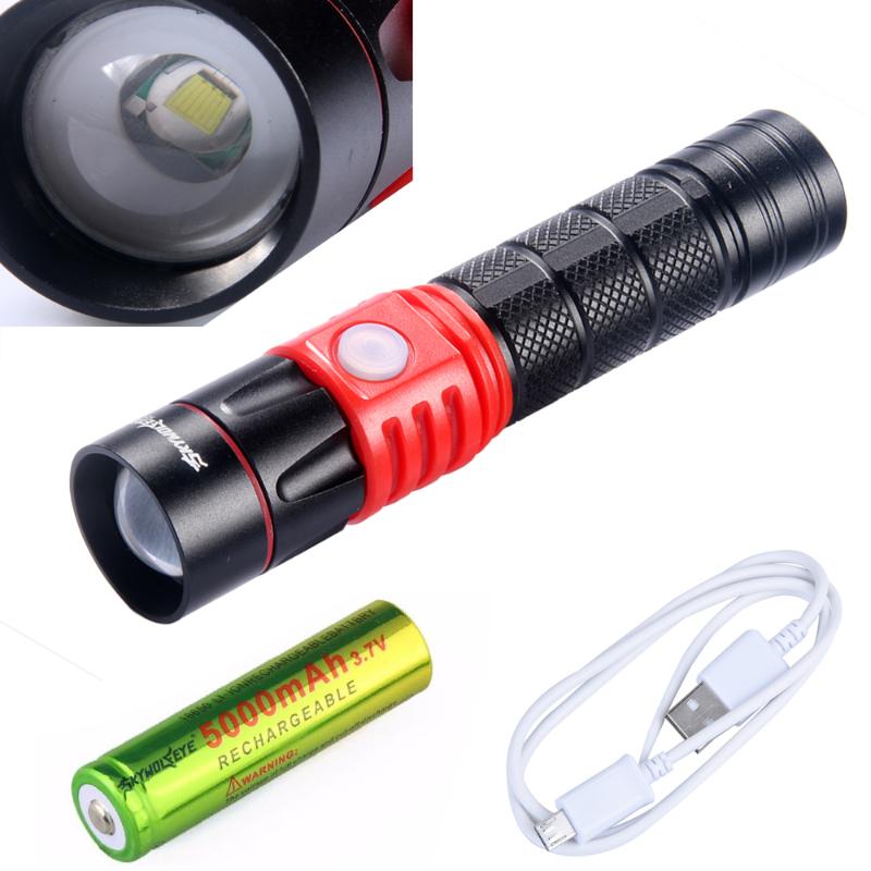 

USB Rechargeable XML-T6 Led Zoomable 3 Modes Torch For 18650 With Cable Camping Flashlights Torches