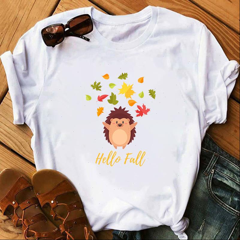 

women fashion cute hedgehog printed tshirt loose spring summer tee shirt easy matching round neck t shirts, White