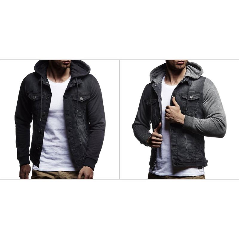 

Men's Jackets 2 Pcs Hooded Denim Jacket Streetwear Button Up Casual Style Men Clothing For Spring Autumn XL, Black & Dark Gray, Black;brown