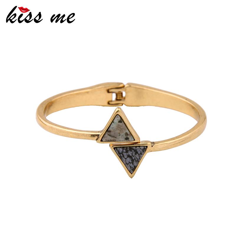 

Bangle Kissme Unique Random Pattern Triangle Natural Stone Bangles For Women Gold Color Alloy Cuff Bracelets 2021 Retro Fashion Jewelry