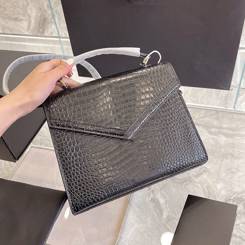 

Cassandra Mini Flap Messenger Bags Alligator/Caviar/Smooth Calfskin Leather Aged Metal Hardware Top Handle Totes Adjustable Shoulder Strap Cross Body Handbag 24CM