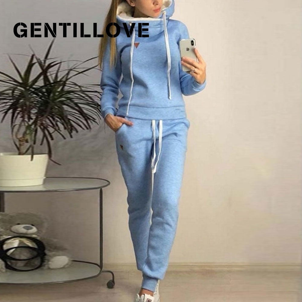 

Jocoo Jolee Spring Casual Warm Fleece Hoodies Suit Women 2 Pcs Set Tops and Trousers Leisure Tracksuit Sports Pants Outfits 210518, As photo