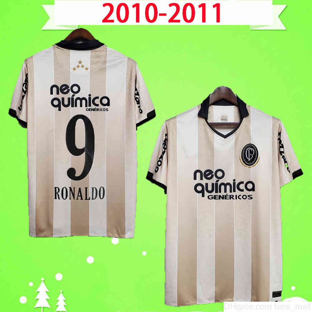

2010 2011 Corinthian Paulista Soccer Jersey 10/11 home #9 RONALDO classic football Shirt Uniform Vintage Golden uniform, 2010 retro