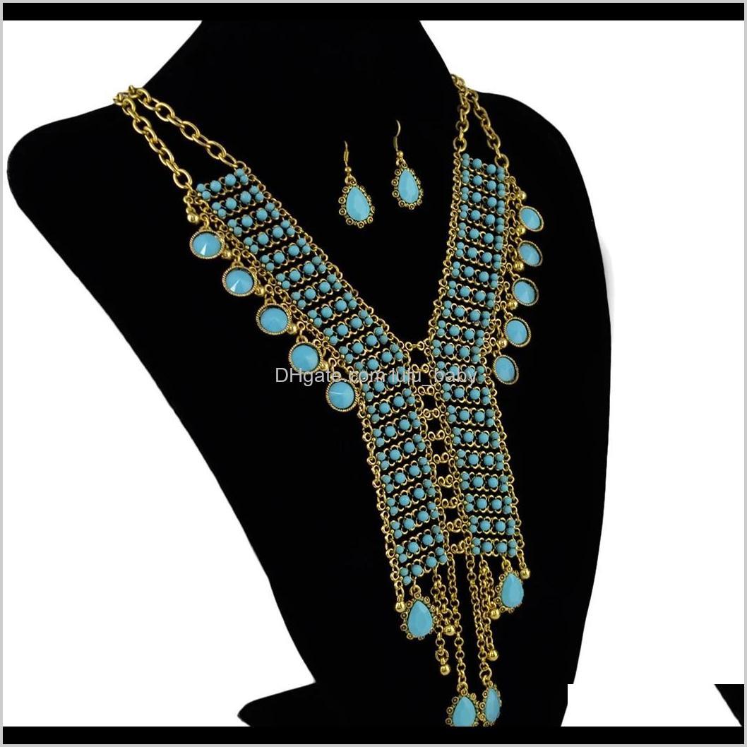 

Bohemian Golden Gold Plated Chain Resins Beads Crystal Necklace Earring Sets Womens Wedding Gift Zovq5 Necklaces Rl1Gm