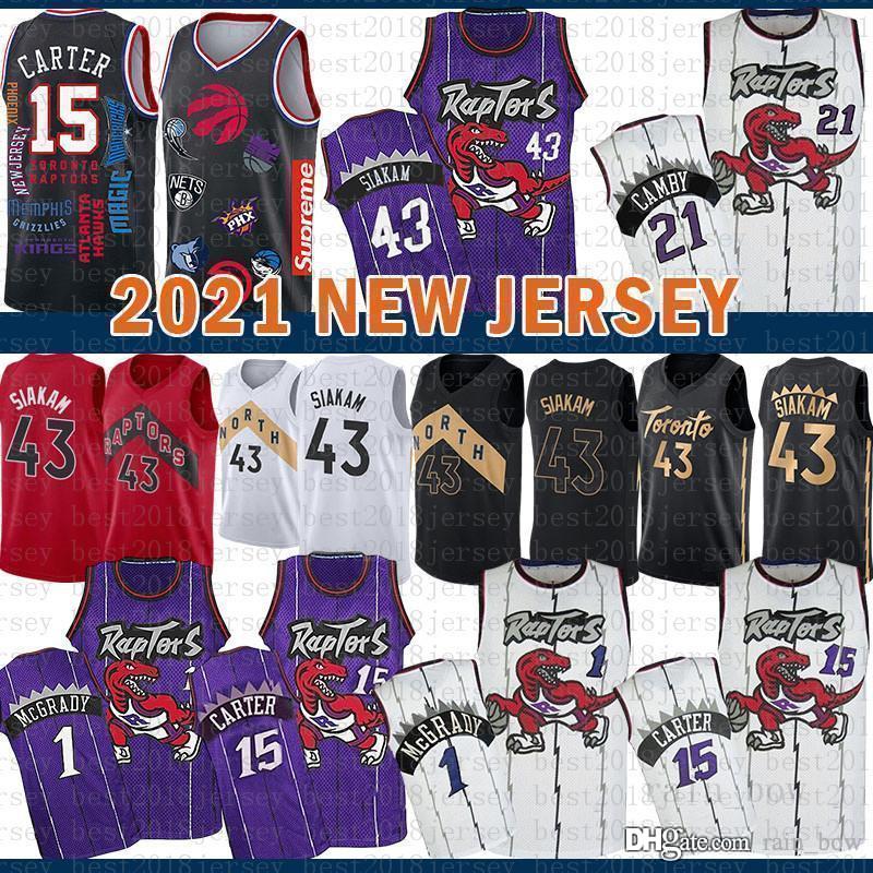 

2021 New Basketball Jersey TorontoRaptorsMens Vince 15 Carter Pascal 43 Siakam Kyle 7 Lowry Tracy 1 McGrady Marcus 21 Camby Blue, Black;red
