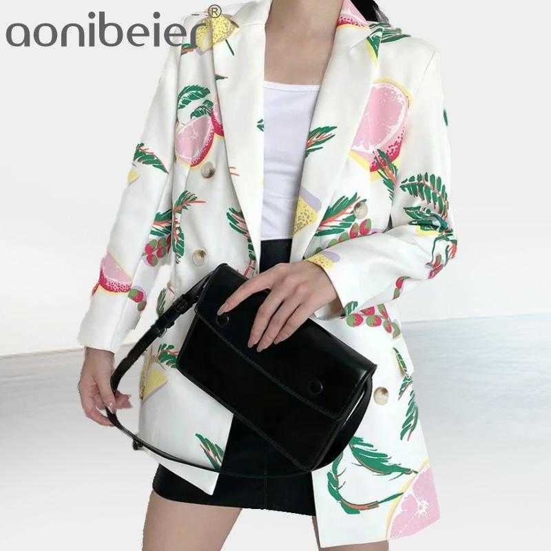 

Women Printed Hit Color Pocket Blazer Lapel Long Sleeve Loose Fit Jacket Fashion Autumn Winter Outwear 210604, White