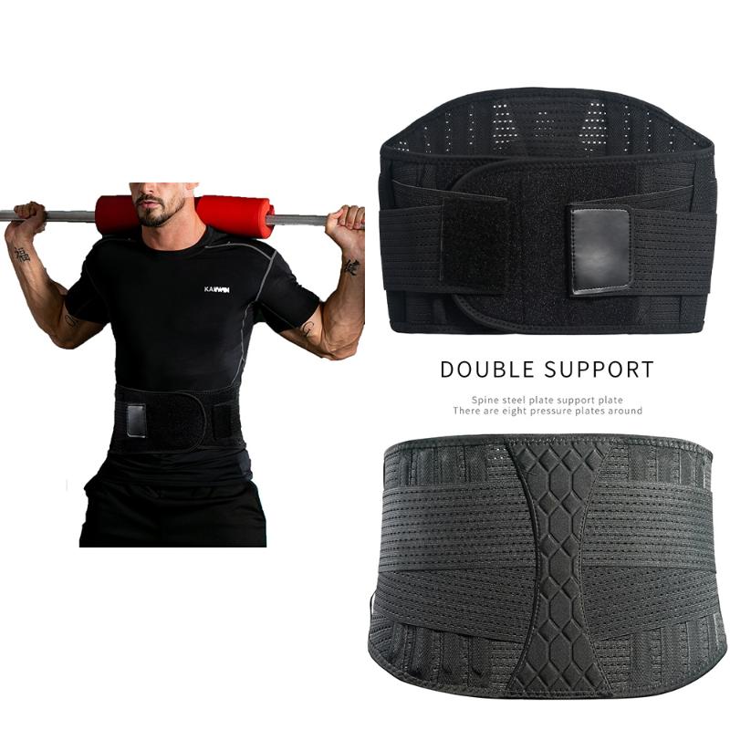 

WeightLifting Belt Strong Back Brace Lumbar Waist Support Trainer Sweat Adjustable Elastic Sports Pain Relief, Black;gray