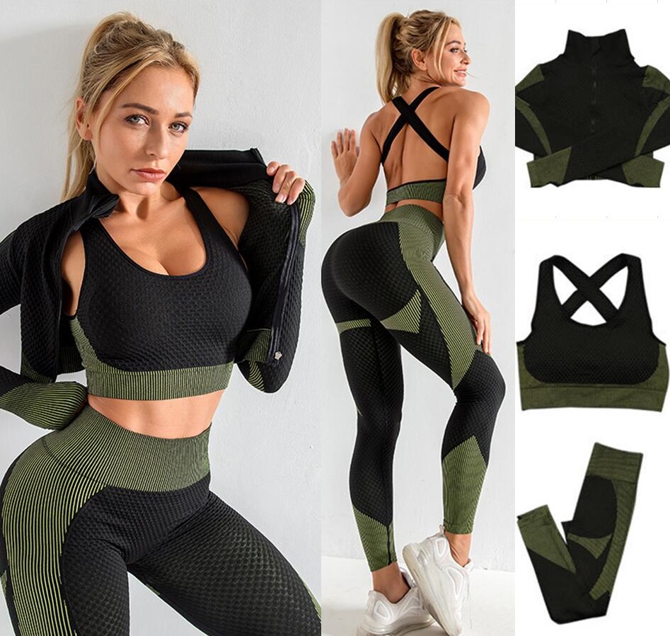 

Womens Tracksuits Gym wear sports leggings Designer grils Yoga Suit long sleeve jacket coat bra pant Sportwear Fitness 3 piece set workout Sport Clothes active slim, Red-3 peice set