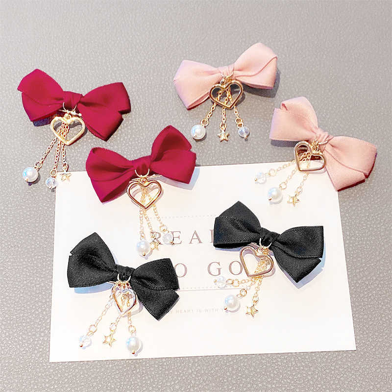 

Hair Accessories Net pendant Butterfly Hair red love pair clip soft girl heart hairpin ponytail duck beak, A pair of pink