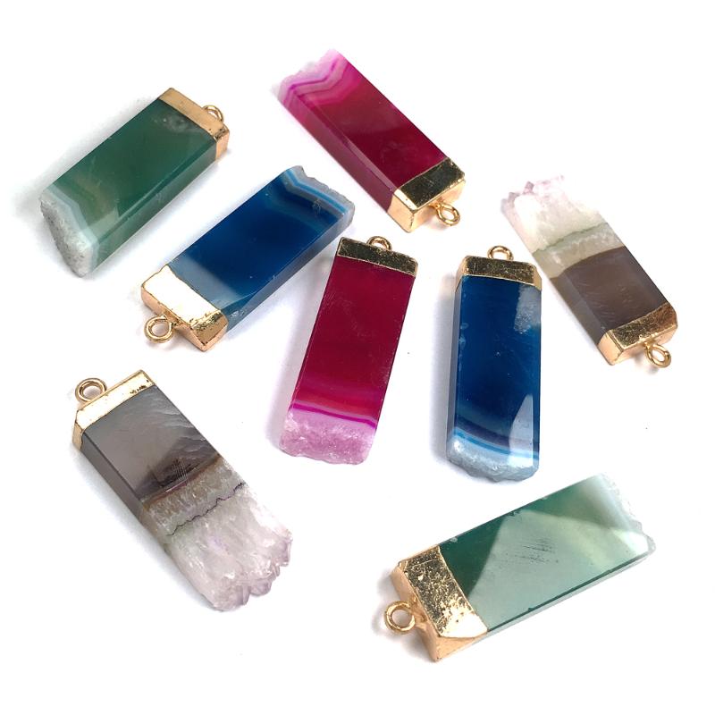 

Charms 1PC Natural Stone Pendants Charm Long Shape Agates Necklace Pendant For Jewelry Making Size 14x40-14x45mm, Bronze;silver