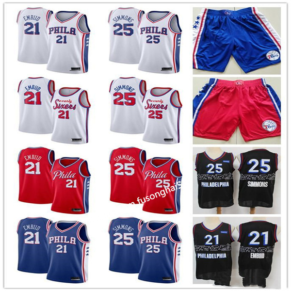 

In stock 2021 Mens Philadelphia Throwback 76ers Joel 21 Embiid Ben 25 Simmons Hardwood Classics Basketball Jerse, Black;red