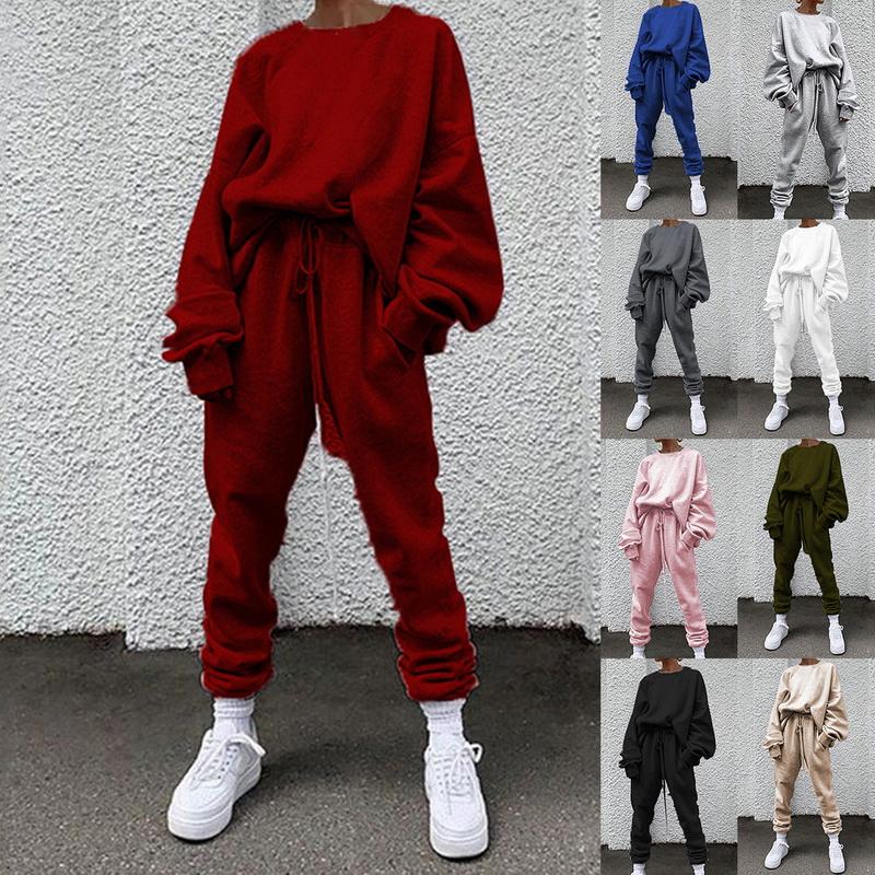 

Two Piece Set Outfits Autumn Women's Tracksuit Oversized Pullover And Pants Casual Sport Suit Winter 2 Woman Tracksuits, Red