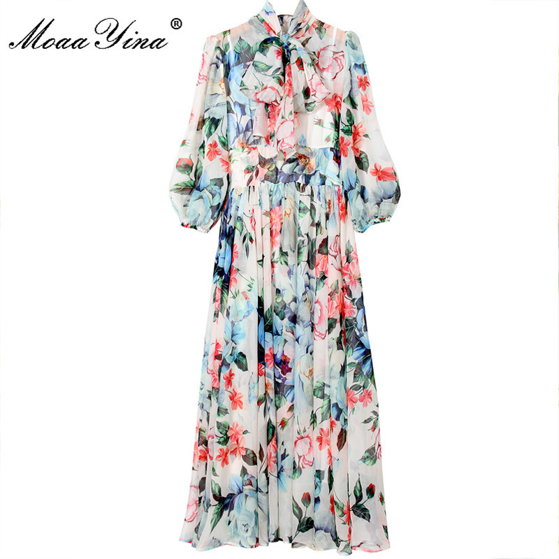 

Designer Women's Summer Floral Vacation Dress Chiffon 3/4 sleeve Printed Vintage Fashion Midi Party 210524, Mixed color