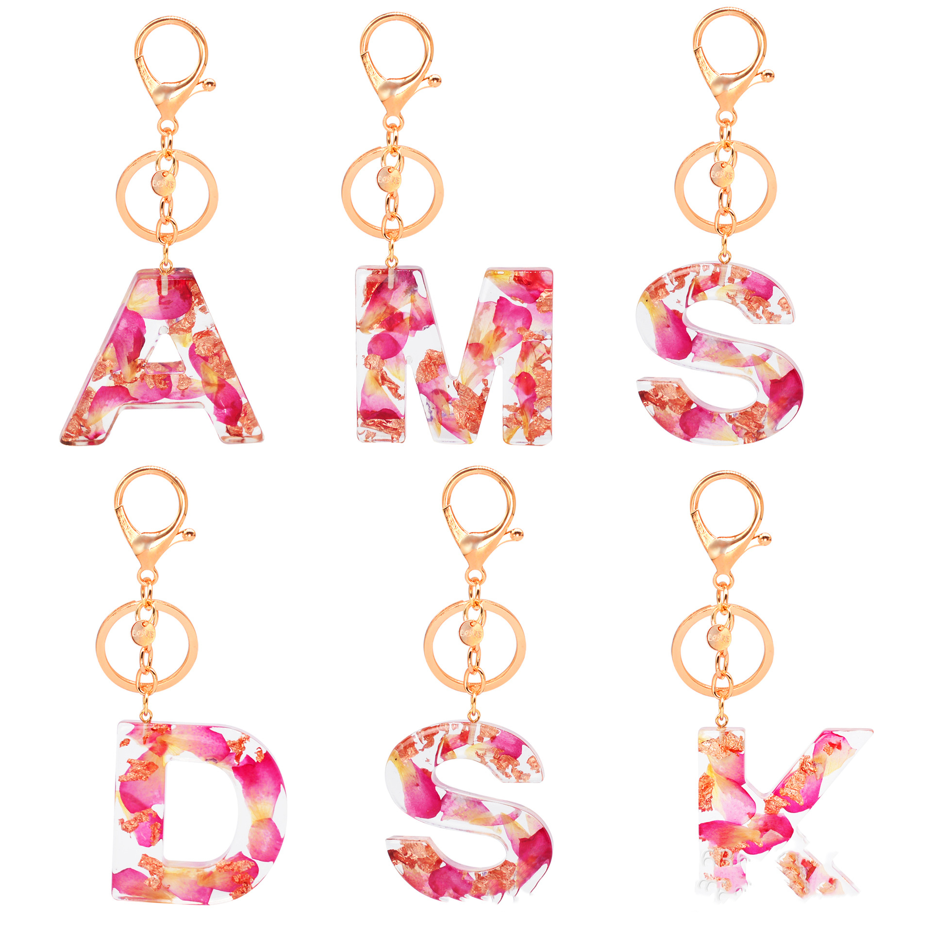 

10Pieces/Lot Letter Pendant Keychains Resin Key Chains Rings For Women Cute Car Acrylic Glitter Keyring Holder Charm Bag Couple Bag Gifts